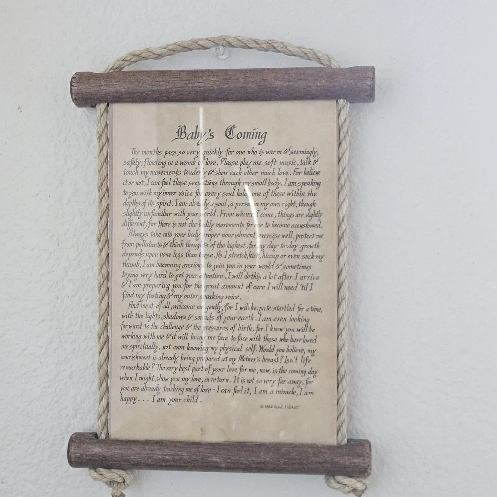 Baby Coming Poem by Carol FITCHETT, 1982, The SCROLL SHOP Inc Boho Chic‎ Decor
